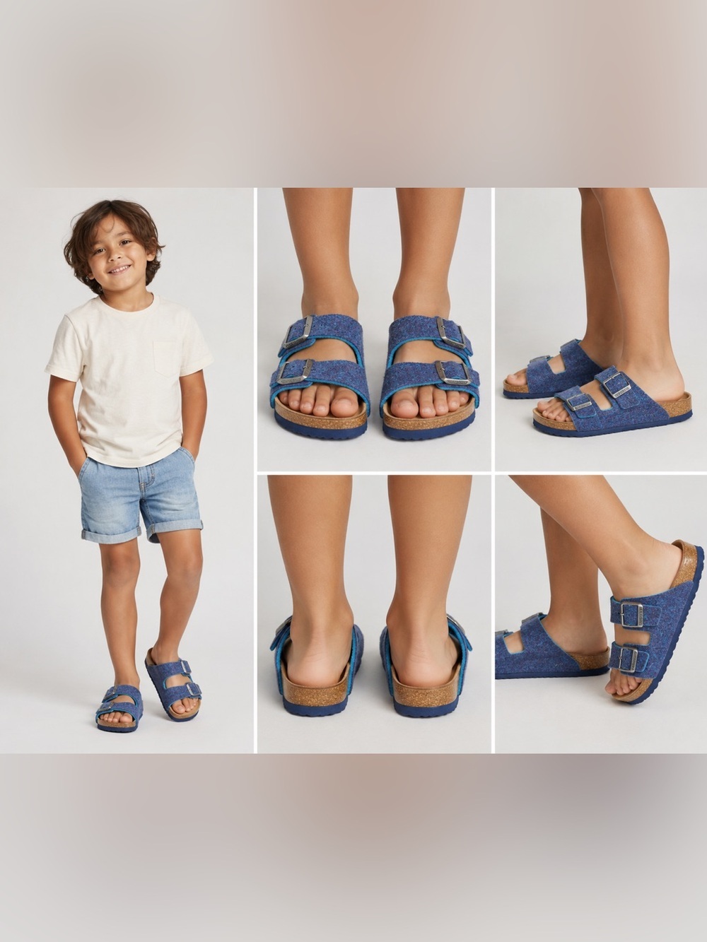 Birkenstock Arizona Kids Wool Felt Sandals Blue Teal EU 27 US 9 Double Strap